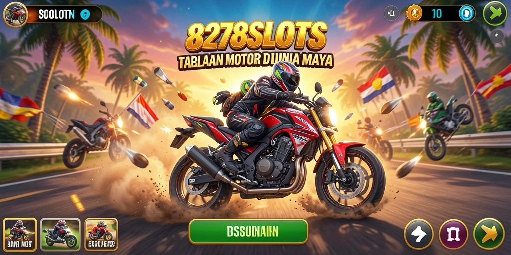 Screenshot 8278SLOTS menampilkan aksi balapan motor yang mendebarkan.