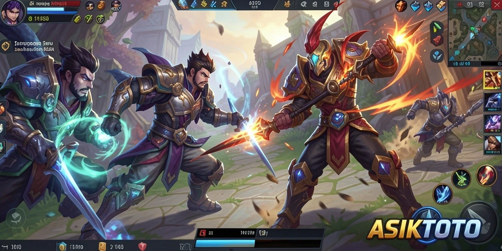 Tangkapan layar gameplay ASIKTOTO menampilkan aksi pertarungan tim yang epik.