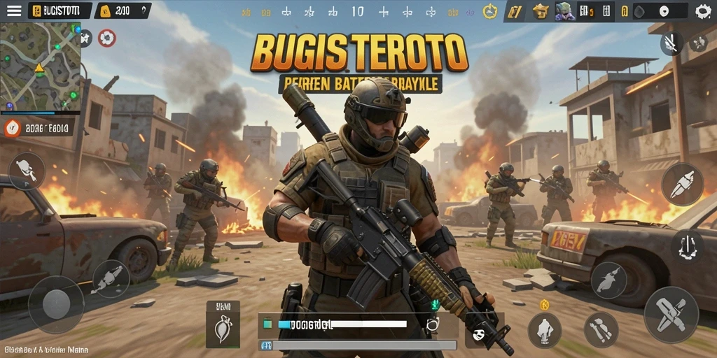Screen shot gameplay intens dalam pertempuran Battle Royale.