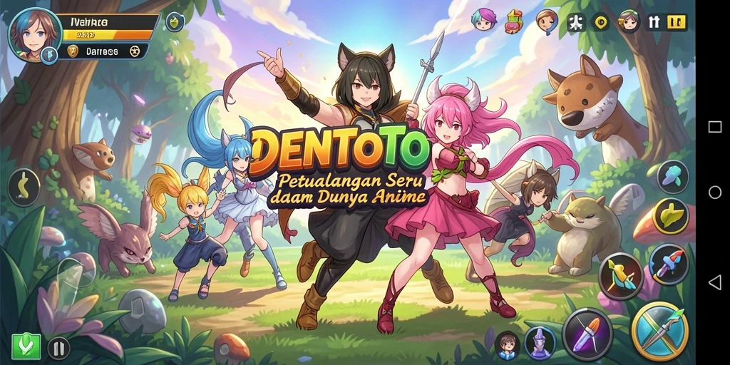 Tampilan gameplay DENTOTO yang menarik dengan karakter anime favorit.