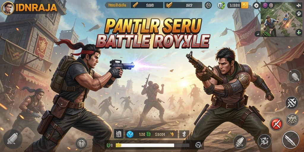 Screenshot gameplay IDNRAJA menampilkan aksi seru dalam Battle Royale.
