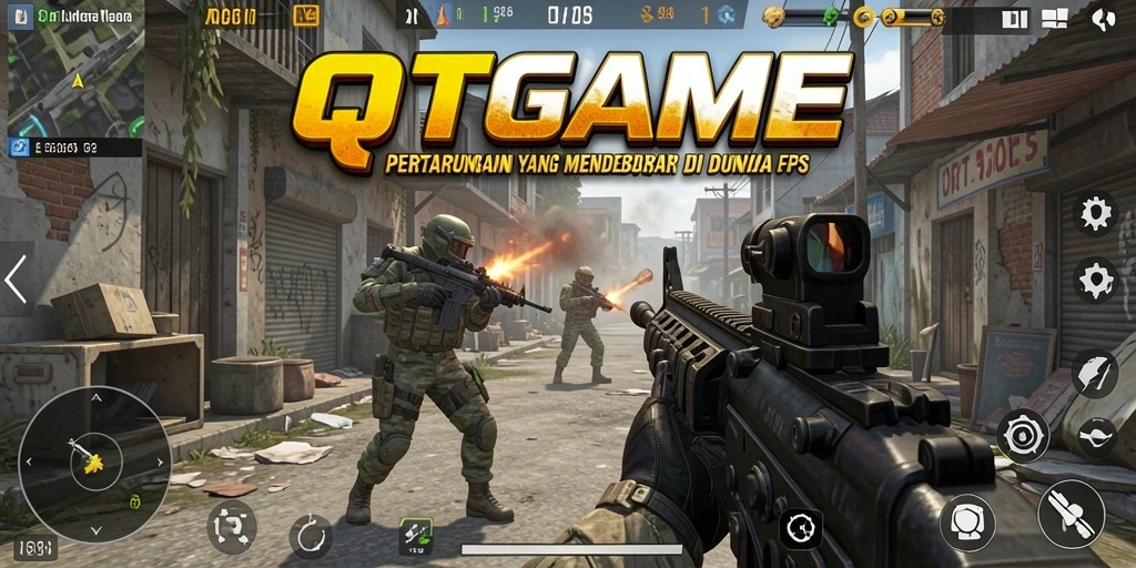 Tangkap aksi mendebarkan dalam permainan QTGAME FPS.