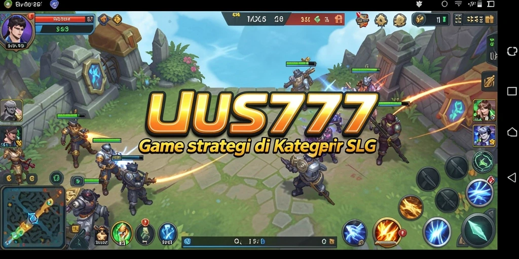 Screenshot UUS777 menunjukkan aksi pertempuran yang intens dalam gameplay SLG.