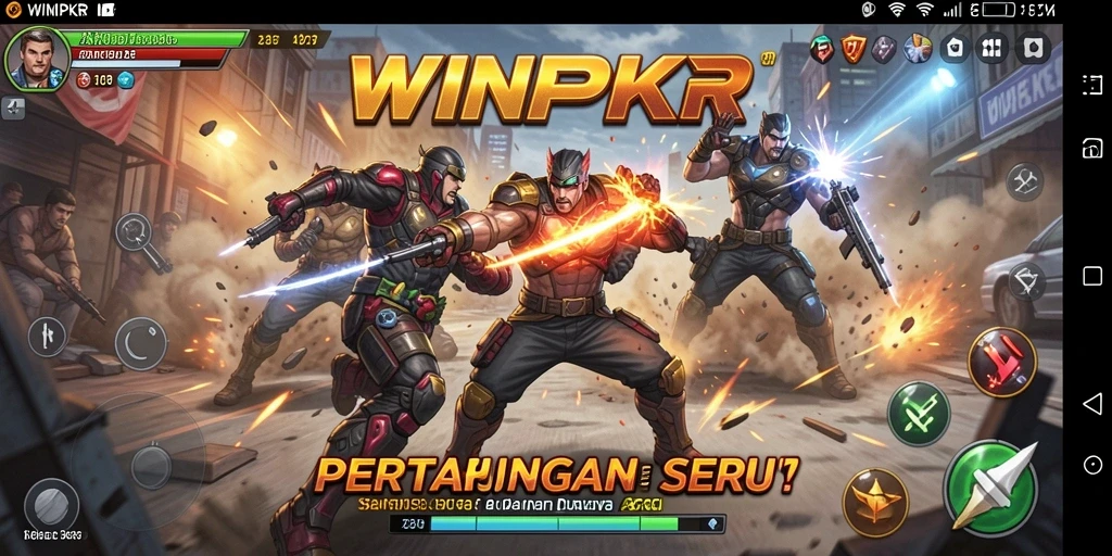 Tampilan utama WINPKR menunjukkan pertarungan seru dan intens di arena.